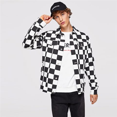 Men Black And White Checked Jacket