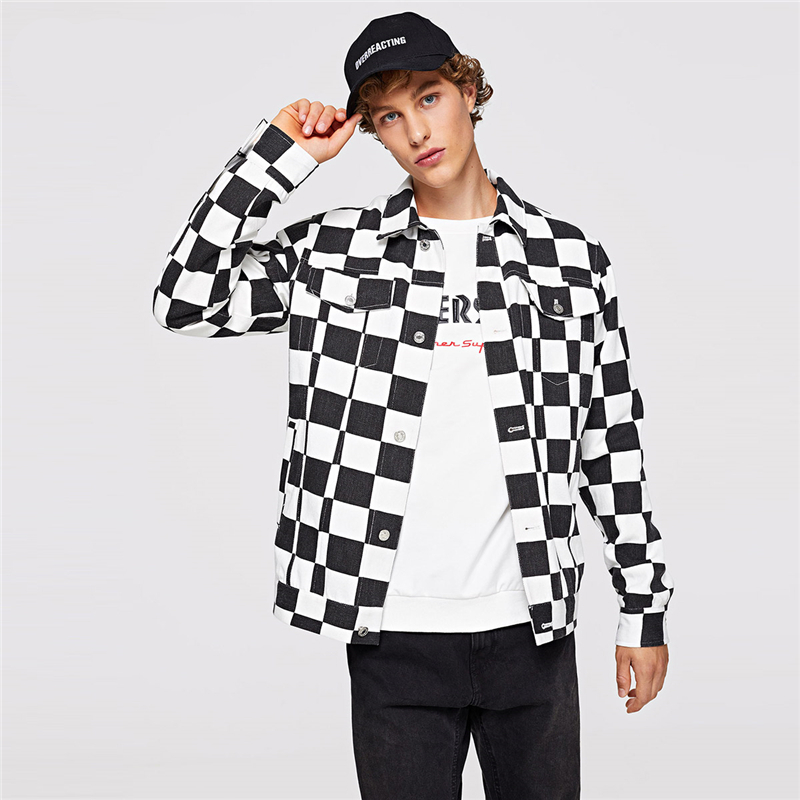 Men Black And White Checked Jacket