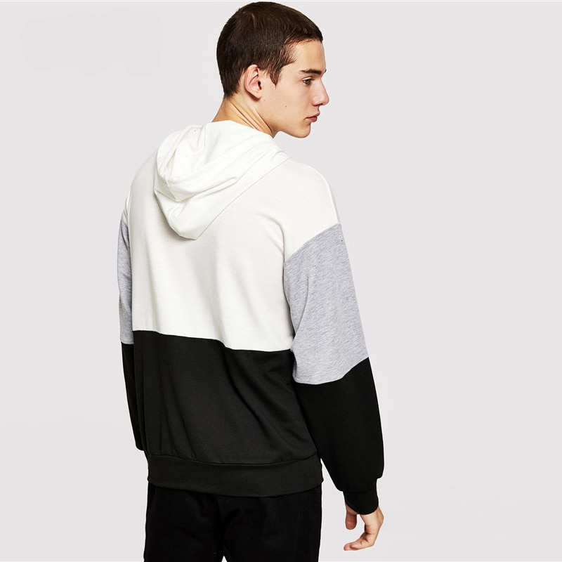 Men Colorblock Drawstring Pullover Sweatshirt - Image 2