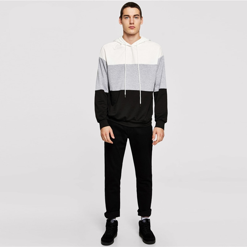 Men Colorblock Drawstring Pullover Sweatshirt - Image 3
